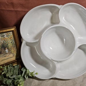 Frankoma Pottery #818 Divided Relish Tray – White Glaze, Oklahoma Terracotta Clay, Mid Century