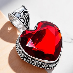 Romantic Red Heart Ruby Pendant, 925 Sterling Silver Love Pendant, Valentine Jewelry Gift for Wife Girlfriend | 100 Ct Lab Created Jewelry