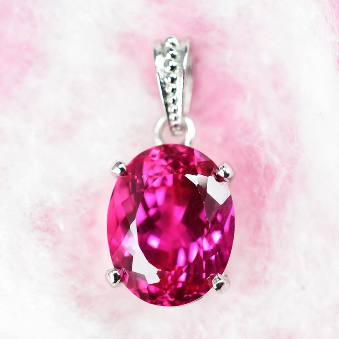 Natural Pink Ruby Precious Oval Cut Pendant, 925 Sterling Silver A+ ...