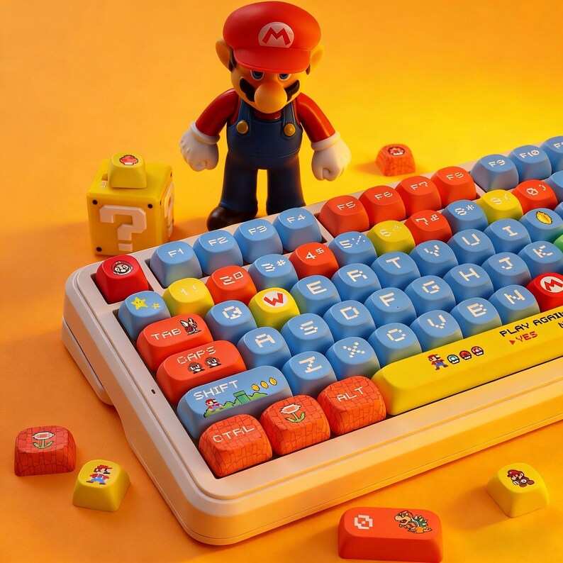 Mario Themed PBT Keycaps | MOA Profile Retro Gaming Keyboard Keycaps ...