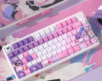Danielle Pink Purple Anime Custom Keycaps Set 134 Keys PBT Five Side Dye-Sub Cherry Profile Keycap, Mechanical Keyboard Key Caps