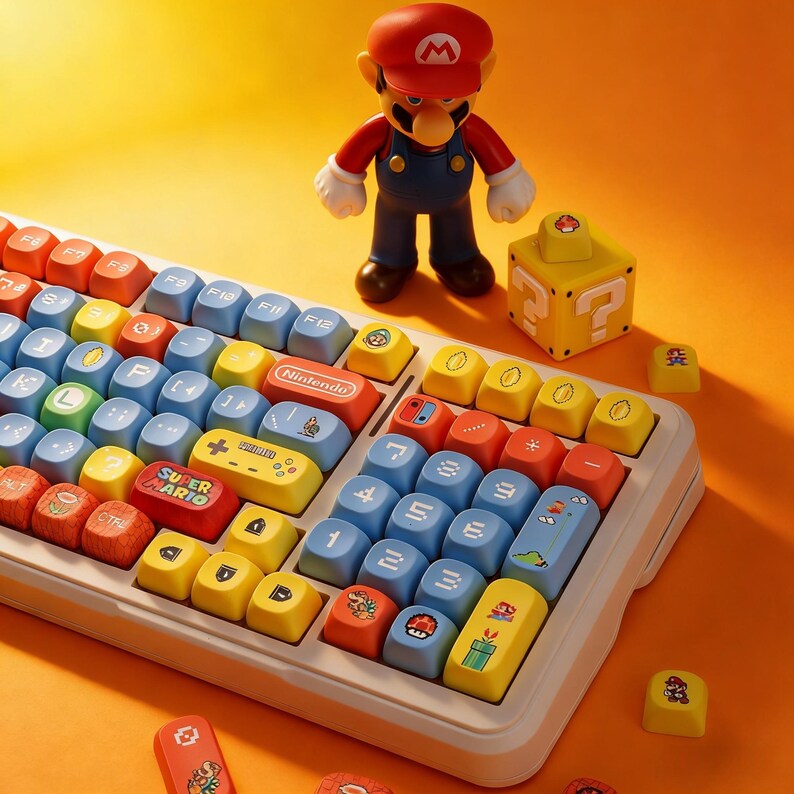 Mario Themed PBT Keycaps | MOA Profile Retro Gaming Keyboard Keycaps ...
