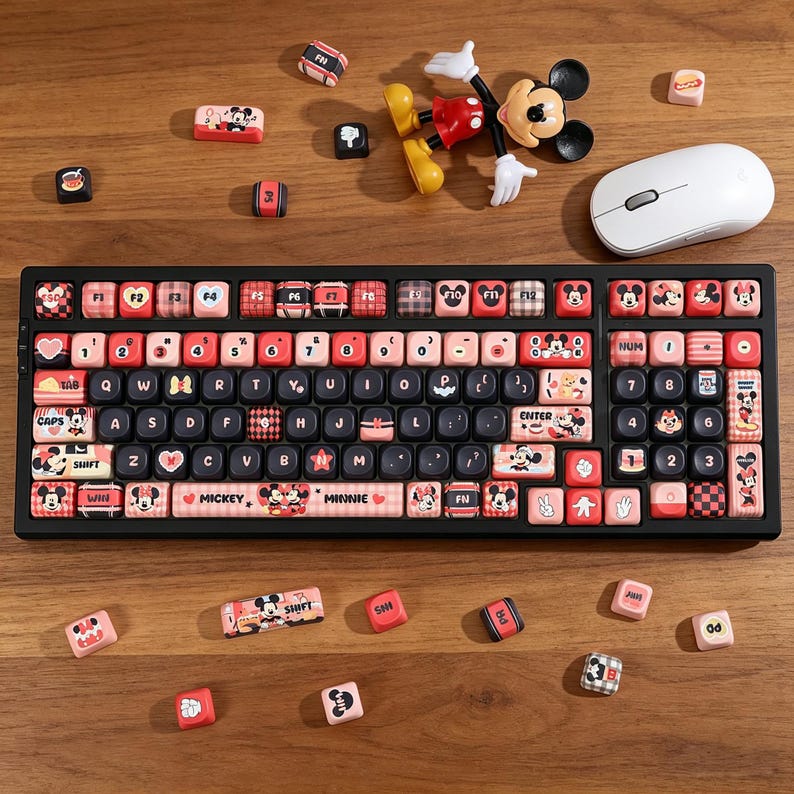Mickey Minnie Mechanical Keyboard Keycaps, Cute PBT Keycaps Set, Kawaii ...