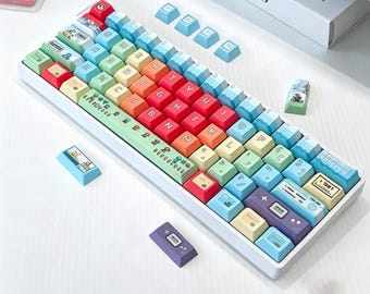 Pokemon Custom PBT Keycap Set | Rainbow Dye Sub Anime Keycaps for Mechanical Keyboard | Cute Pikachu Cartoon Keyboard Keycap Gift