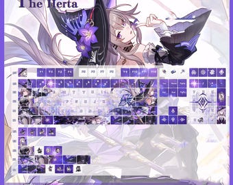Herta Honkai Star Rail Keycap Set, Anime Purple PBT Custom Mechanical Keyboard Keycaps, Full 108 Keys Cherry Profile Gaming Keyboard Caps