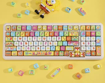 SpongeBob SquarePants 125-Key Full Keycap Set | Cute Cartoon Keycaps for Mechanical Keyboard, PBT Dye-Sub, MOA Profile