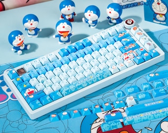 Doraemon Anime Custom Keycaps Set | Blue  PBT Key Caps for Cherry MX Mechanical Keyboard,  Cute Kawaii Keyboard Accessories Gift for Gamers