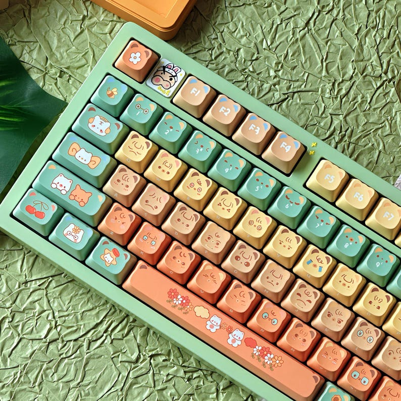 Citrus Bear Keycaps Set, Cute Bear Theme PBT Keycaps, Dye-sublimation ...