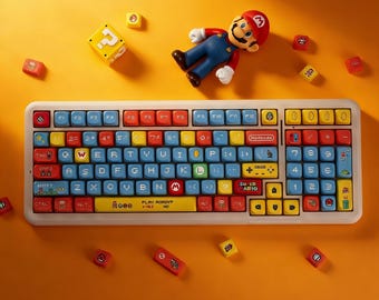 Mario Themed PBT Keycaps | MOA Profile Retro Gaming Keyboard Keycaps，Gift for your friends