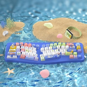 158pcs Under the Sea Ocean Animal PBT Keycap Set, Cute Sea Creature Dye Sublimation Keycaps, Cherry Profile for Mechanical Keyboard