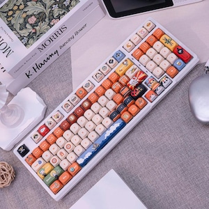Anime One Piece Custom Keycaps Kit, PBT 108 Base Keycaps  Extra Character Patch Key Caps, Cherry MX Compatible Mechanical Keyboard Accessory