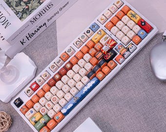 Anime One Piece Custom Keycaps Kit, PBT 108 Base Keycaps  Extra Character Patch Key Caps, Cherry MX Compatible Mechanical Keyboard Accessory