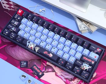 Anime Rabbit Hole PBT Keycaps Set, Cute Girl Cartoon Custom Key Caps, Cherry MX Profile Mechanical Keyboard Keycap, Gift for Gamer Girls