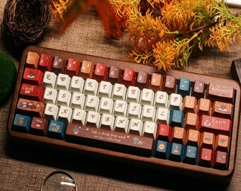 34 Keys Coffee Caramel PBT Keycaps, Cute Cartoon Keycaps for Cherry MX Switches, Custom Mechanical Keyboard Keycaps, Custom Keycap Gift
