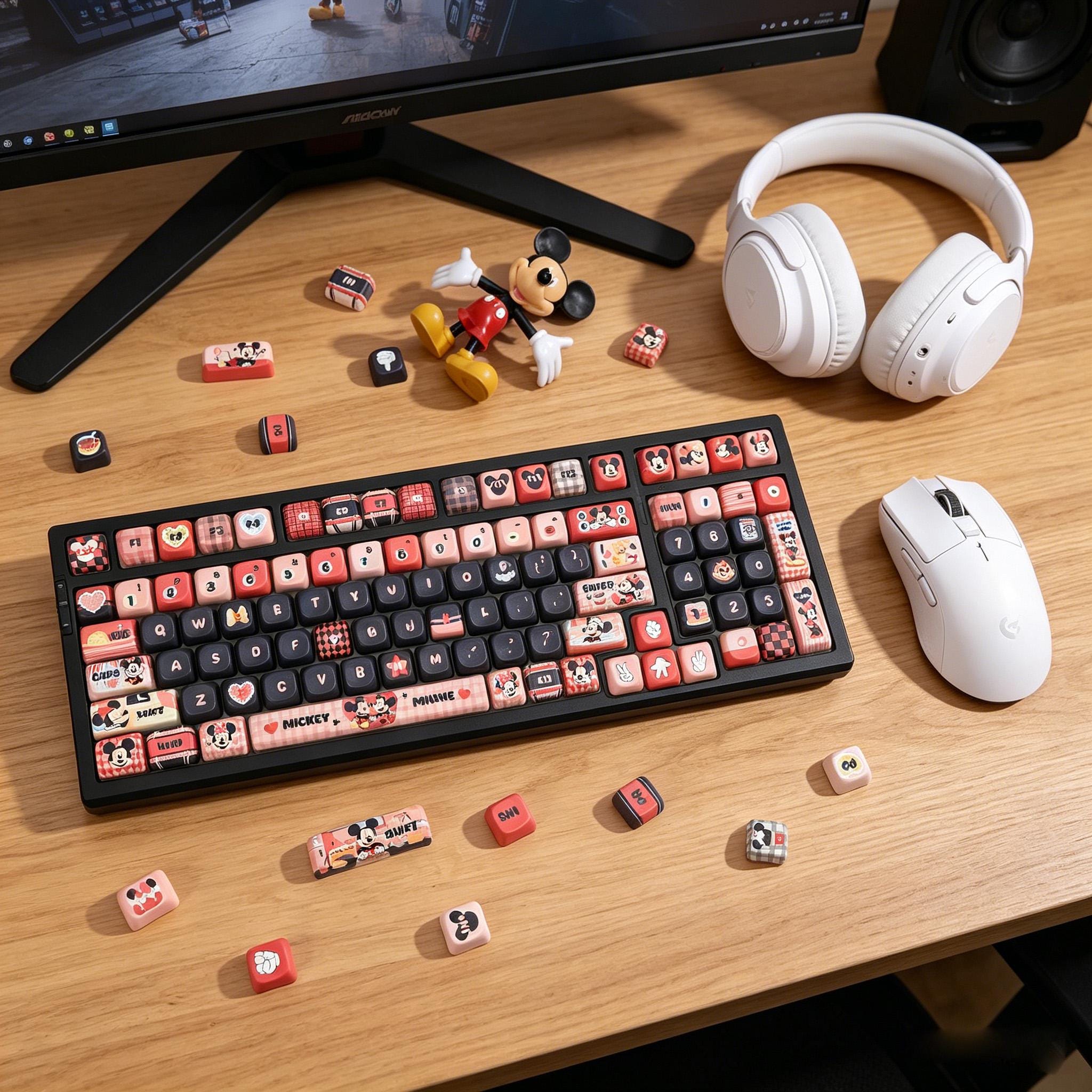 Mickey Minnie Mechanical Keyboard Keycaps, Cute PBT Keycaps Set, Kawaii ...