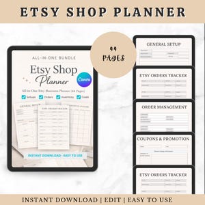 Planificador de tienda Etsy / Planificador para pequeñas empresas / Organizador de negocios digitales / Seguimiento de inventario, pedidos, listados y crecimiento