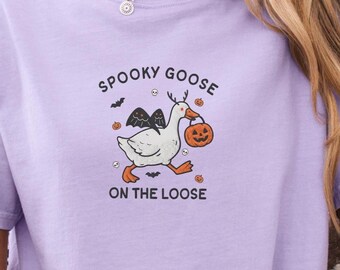 Embroidered Spooky Peryton Goose Comfort Colors® Halloween TShirt, Girly Halloween Gift, Witchy Silly Goose Lover Tee, Cryptid Tee, Folklore