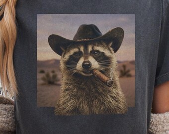 Funny Cowboy Raccoon T-shirt, Ironic Tshirts, Cats Lover Gift, Unisex Graphic Tee, Weird Tees, Meme Shirts, Gag Gifts, Comfort Colors