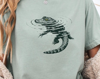 Minimalist Crocodile T-Shirt, Crocodile Swimming, Later Gator Vintage, Funny Crocodile, Funny Animal Graphic Tee, Comfort Colors