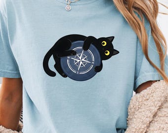 Black Cat Frisbee Shirt, Game Day Shirt, Beach Trip Outfit, Frisbee Lover Shirt, Frisbee Player Gift, Ultimate Frisbee, Comfort Colors
