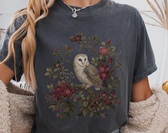 Vintage Owl T Shirt, Dark Nature Shirt, Retro Bird Tee For Her, Witchy Aesthetic Gift, Gothic Cottagecore Tee, Nature Lover Witchy Gift