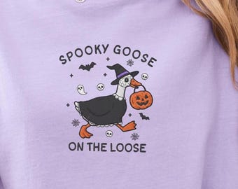 Embroidered Spooky Haunted Ceramic Doll Goose Shirt, Girly Halloween Gift, Silly Goose Shirt, Goose Embroidered Shirt, Comfort Colors 1717