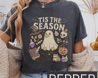 Goose Halloween Ghost Top, Y2K Halloween, Cute Weird Animal Tee, Retro 'Tis The Season Skeleton Pumpkin Ghost Halloween TShirt, Gift for Her