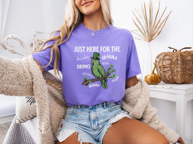 Comfort Colors® Just Here For The Drinks Shirt, Guinness Beer Martini Lover, Funny St Patrick Day Shirt, Parrot St Patricks Day image 3