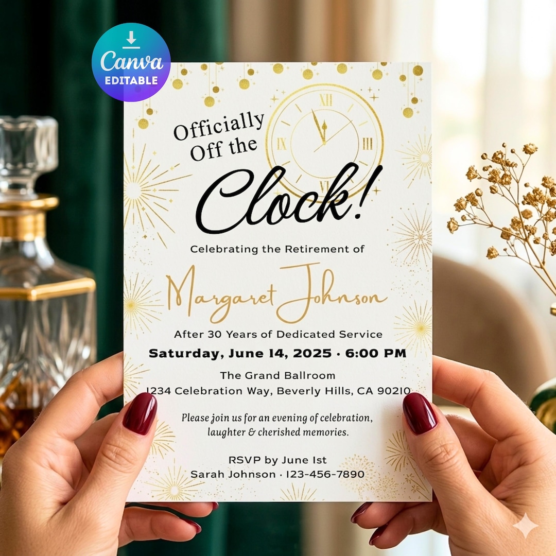 Retirement Party Invitation, off the Clock Retirement Party Invite ...