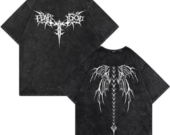 Fear of God Shirt, Cyber Goth Spine Graphic Tee, Opium Aesthetic Tshirt, Heavy Metal Wings Clothes, Gothic Barbed Wire Tribal Cross Gift