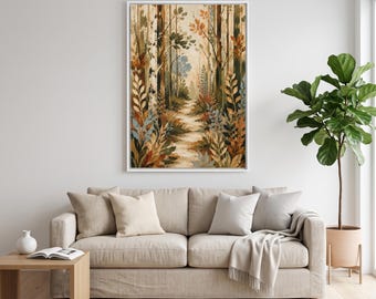Framed Autumn Forest Path Print, Earthy Botanical Landscape, Nature Wall Art
