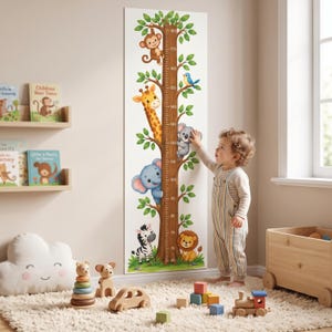 Jungle Animals Height Growth Chart, Kids Safari Nursery Decor, Vertical Measuring Ruler Print