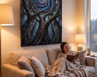 Wandbild „Galaxie“, Leinwanddruck „Mystischer Fantasiewald“, Astro-Natur-Kunstwerk