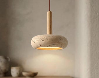 Wabi Sabi betonnen hanglamp met houtaccent moderne hanglamp stenen plafondlamp