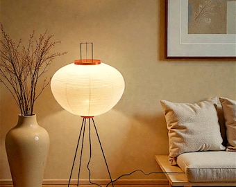 Handgemaakte Japandi rijstpapier vloerlamp verlichtingsarmatuur voor boerderij, papieren lampenkap modern