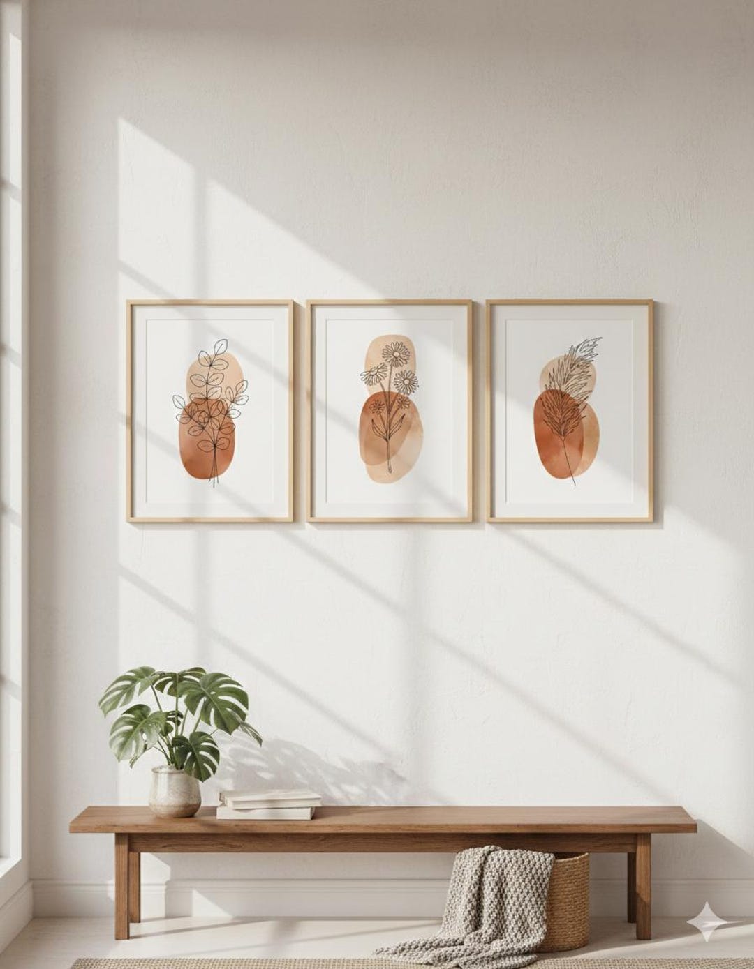 Set of 3 Boho Botanical Wall Art, Minimalist Flower Line Art Prints ...