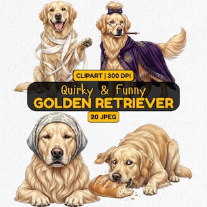 20 JPEG grappige Golden Retriever clipart bundel familie hond graphics aquarel DIY projecten huisdier liefhebbers cadeau planner sticker commercieel gebruik