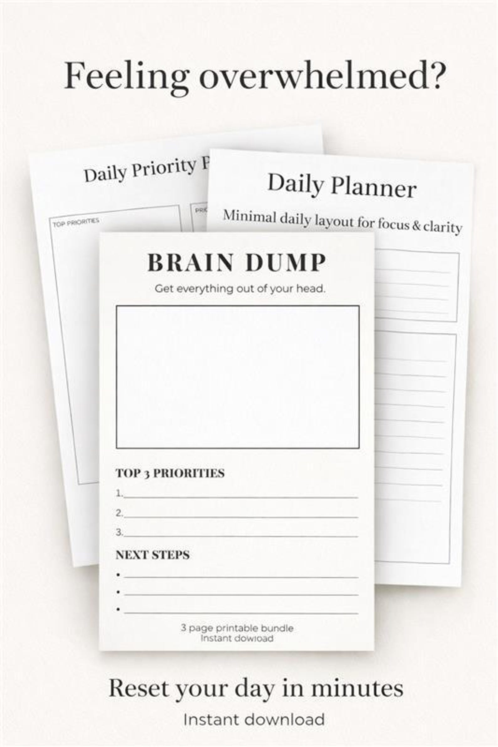 Brain Dump Worksheet Printable | Overthinking & Anxiety Relief | Daily ...