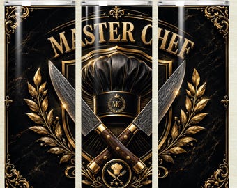 Master Chef 20 Unzen Skinny Tumbler Wrap PNG - Kulinarisches Geschenk Sublimation Design - Nahtloser digitaler Download