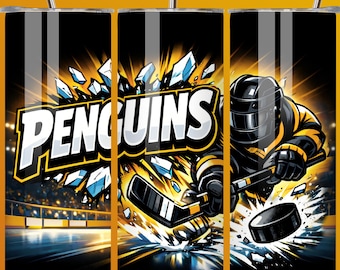Diseño PNG para vaso térmico Penguin de 20 oz - Diseño de sublimación para aficionados al hockey - Descarga digital sin costuras - Regalo