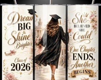 Diseño PNG para vaso térmico delgado de 20 oz para graduación - Clase de 2026 - Diseños de sublimación - Descarga digital sin costuras