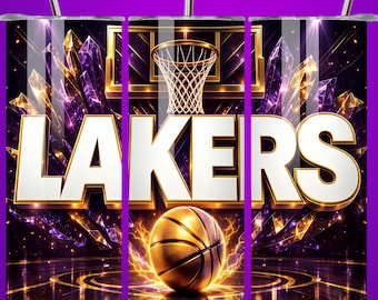 Diseño PNG para vaso térmico delgado de 20 oz de los Lakers - Diseño de sublimación para aficionados al baloncesto - Descarga digital sin costuras