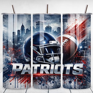 Patriots 20oz Tumbler Wrap PNG – Football Sublimation Design – Game Day Digital Download