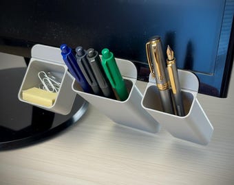 Monitor Side Stationery Organizer - Adhesive Screen Pen Holder for Desk - Minimalist Office Storage Box - Computer Monitor Accessory