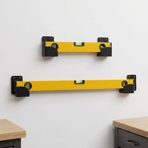 Universal Spirit Level Wall Mount – Heavy Duty Bubble Level Storage Rack – Workshop & Garage Organization – Pair of Adjustable Brackets