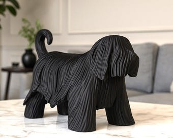 Matte Black Dog Sculpture - Modern Briard Statue - Shaggy Dog Art - Minimalist Home Decor - Gift for Dog Lover - Textured Pet Figurine