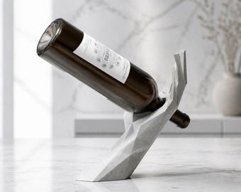 Geometric Hand Wine Holder - Modern Concrete Wine Rack - Unique Sculptural Stand - Minimalist Bar Decor - Gift for Wine Lover - Low Poly