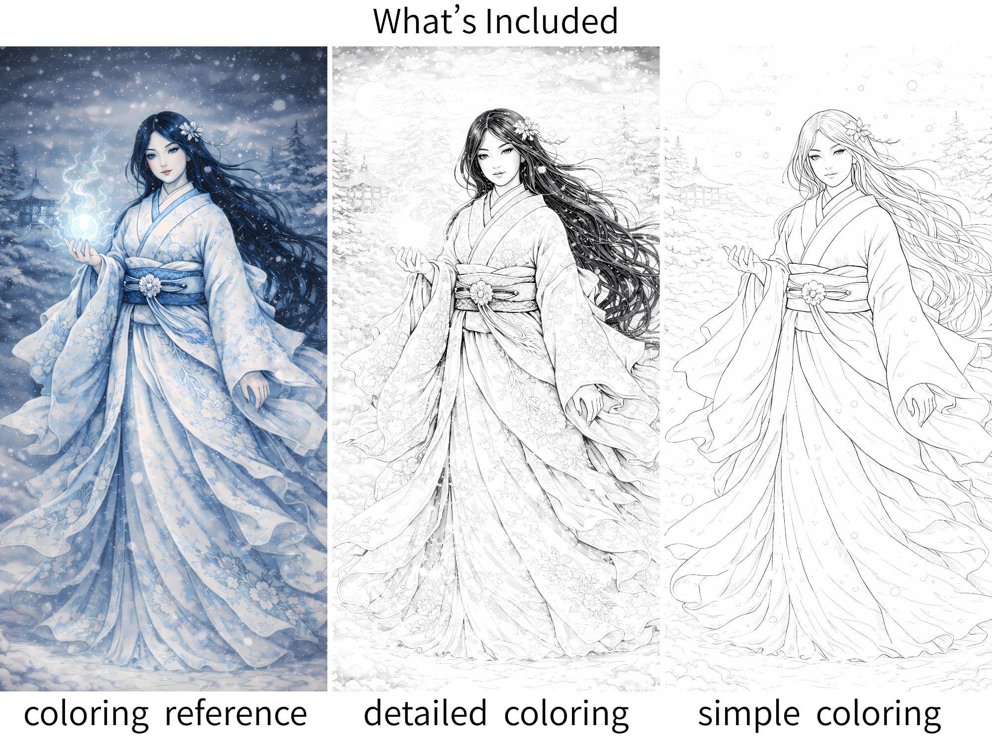 Yuki Onna Printable Art – Yokai Coloring Page – Japanese Mythology ...
