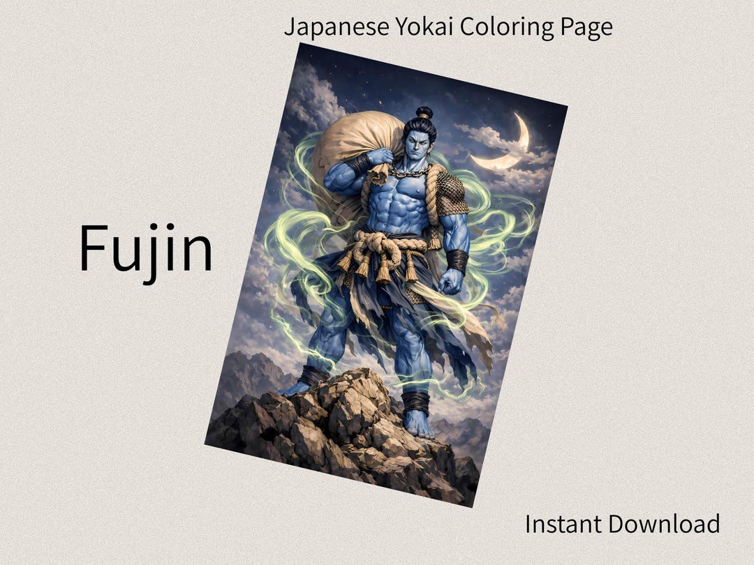 Japanese Yokai Coloring Page – Fujin Wind God Printable Art – Mythical ...