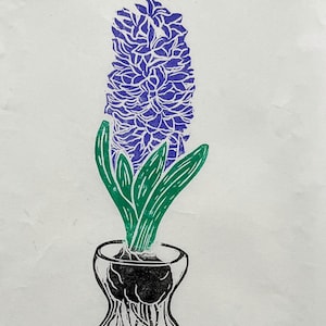 hyacinth bulb lino print spring flower bulb